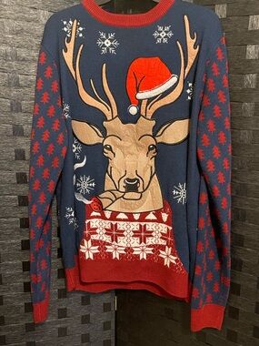 You Look Ugly Today Mens ReinDeer Long Sleeve Christmas Holiday Ugly Sweater M